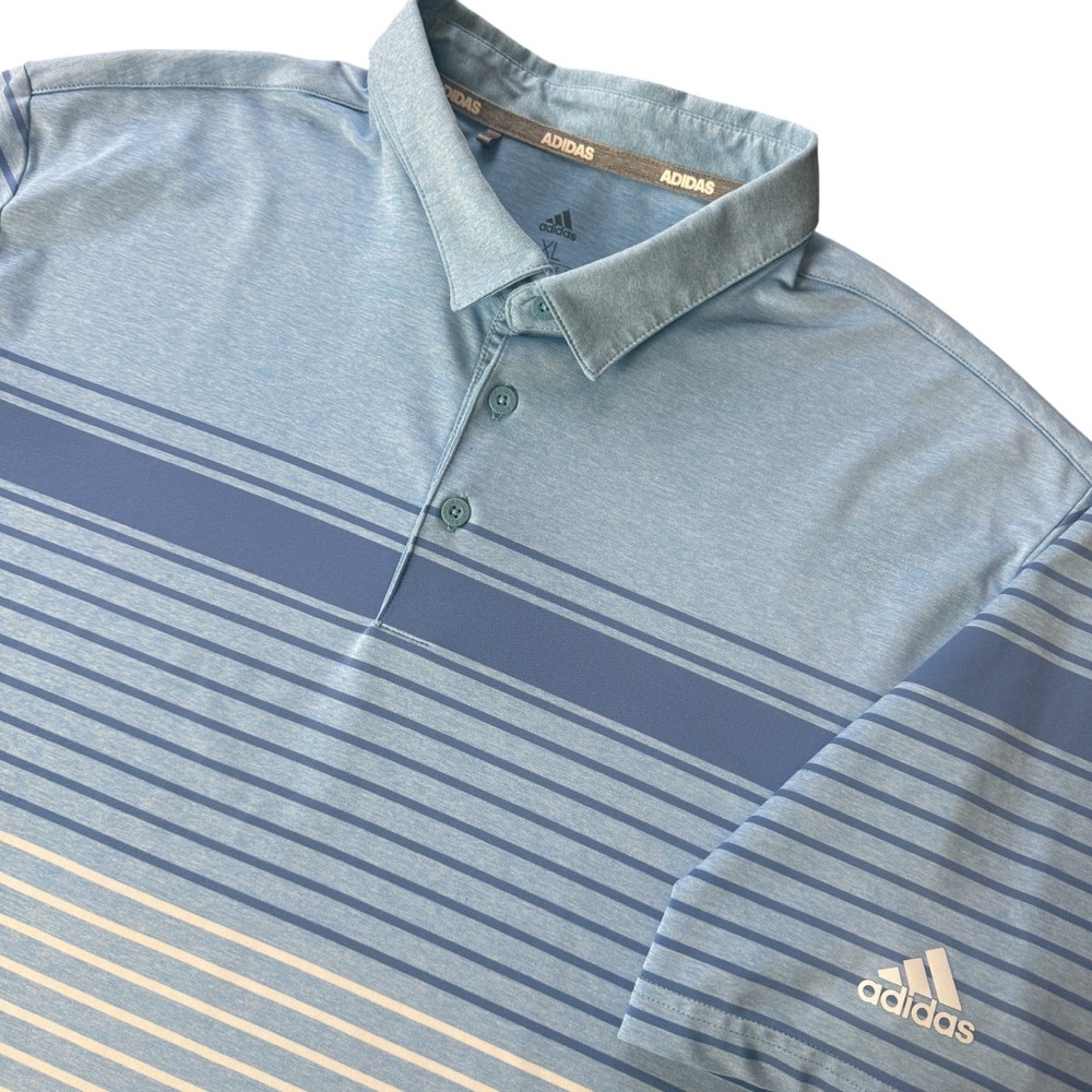 Adidas Golf Performance Polo Blue Stripe Mens XL Athletic Stretch Short Sleeve
